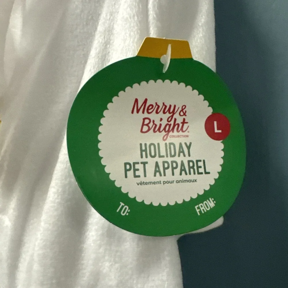 New‎ Merry&Bright Christmas TREE Merry and Bright Dog Felt T-Shirt Size L Large